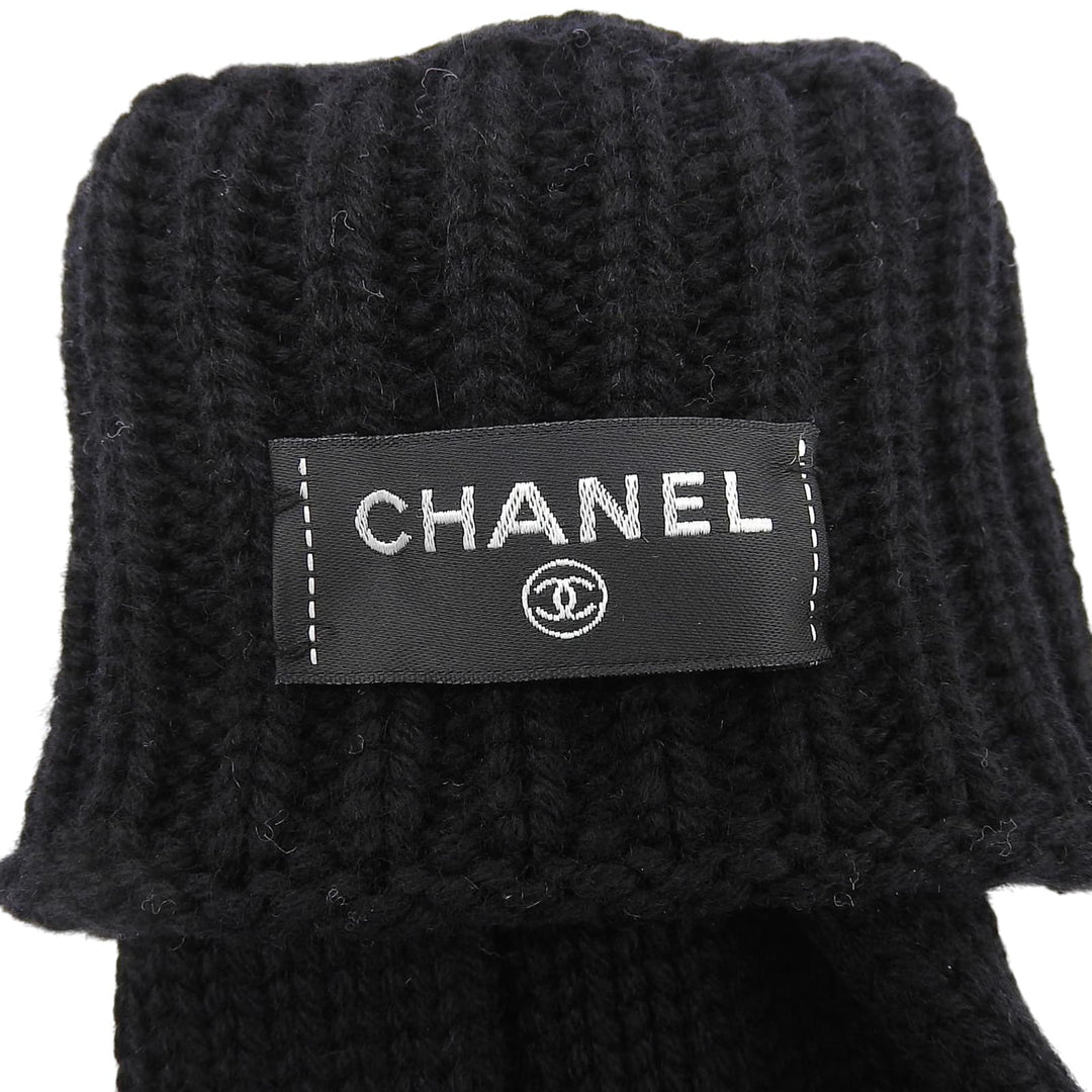 Excellent CHANEL gloves COCO Mark embroidered knit gloves black cashmere Women