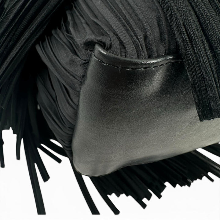 Excellent PLEATS PLEASE Tote Bag Leather accents and fringe black polyester