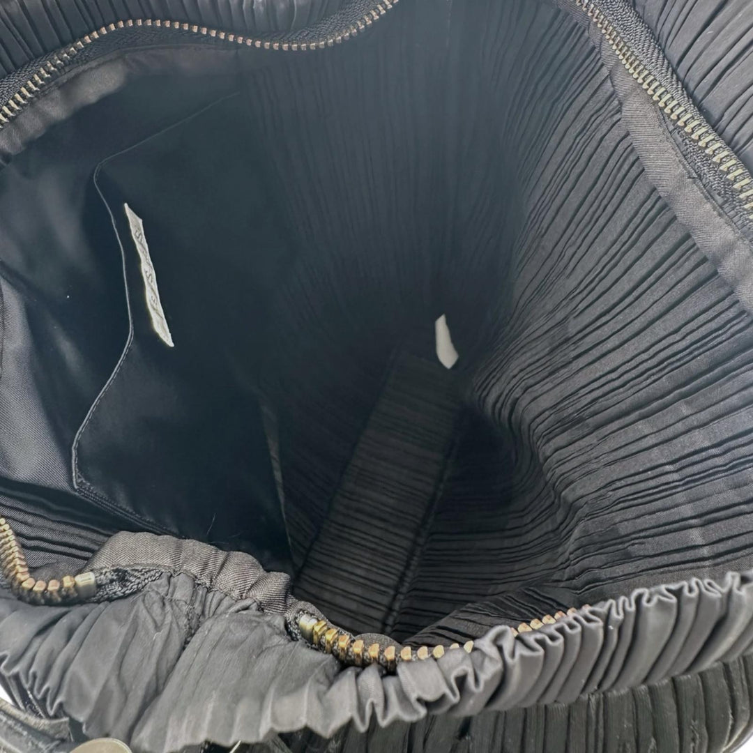 Excellent PLEATS PLEASE Tote Bag Leather accents and fringe black polyester