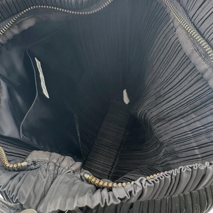 Excellent PLEATS PLEASE Tote Bag Leather accents and fringe black polyester