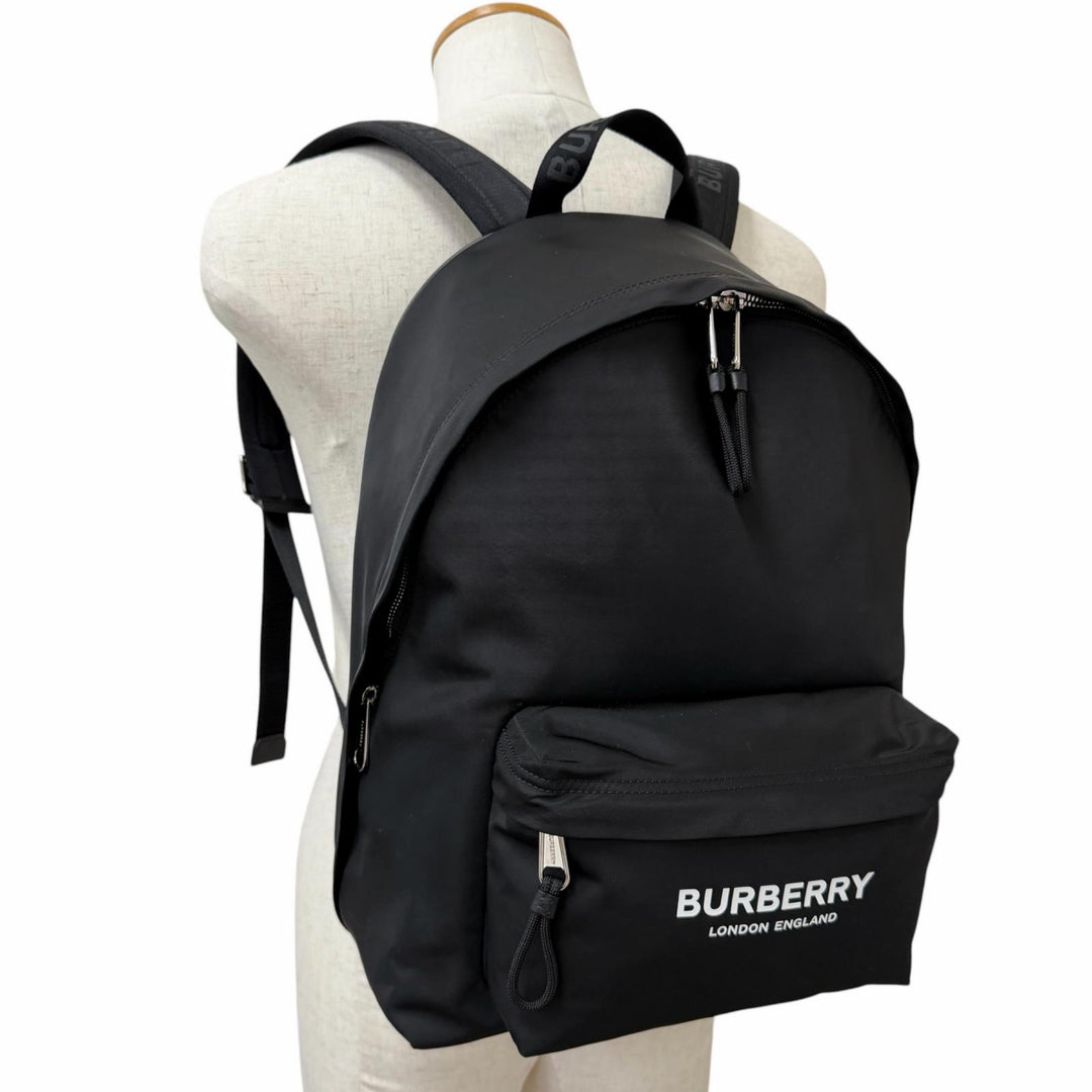 Excellent BURBERRY Backpack Daypack Logo print black Nylon mens 8021084