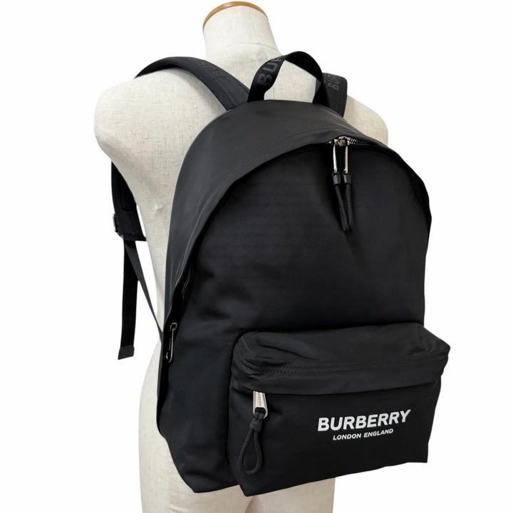 Excellent BURBERRY Backpack Daypack Logo print black Nylon mens 8021084