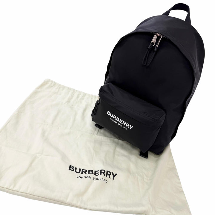 Excellent BURBERRY Backpack Daypack Logo print black Nylon mens 8021084