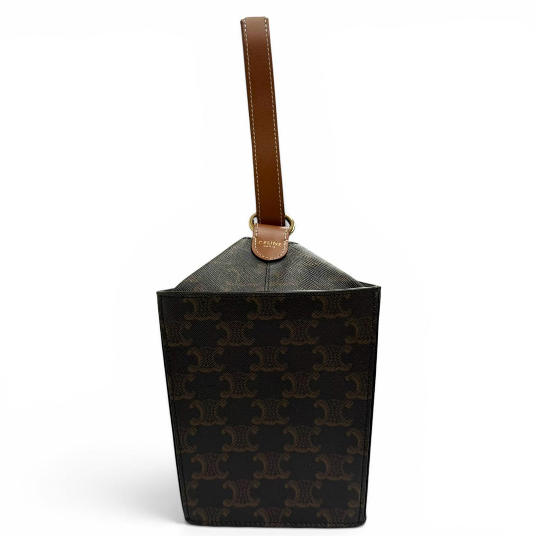 Excellent CELINE Handbag Strap Box Handbag Tan Triomphe canvas Women 19714