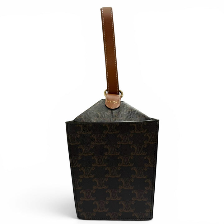Excellent CELINE Handbag Strap Box Handbag Tan Triomphe canvas Women 19714