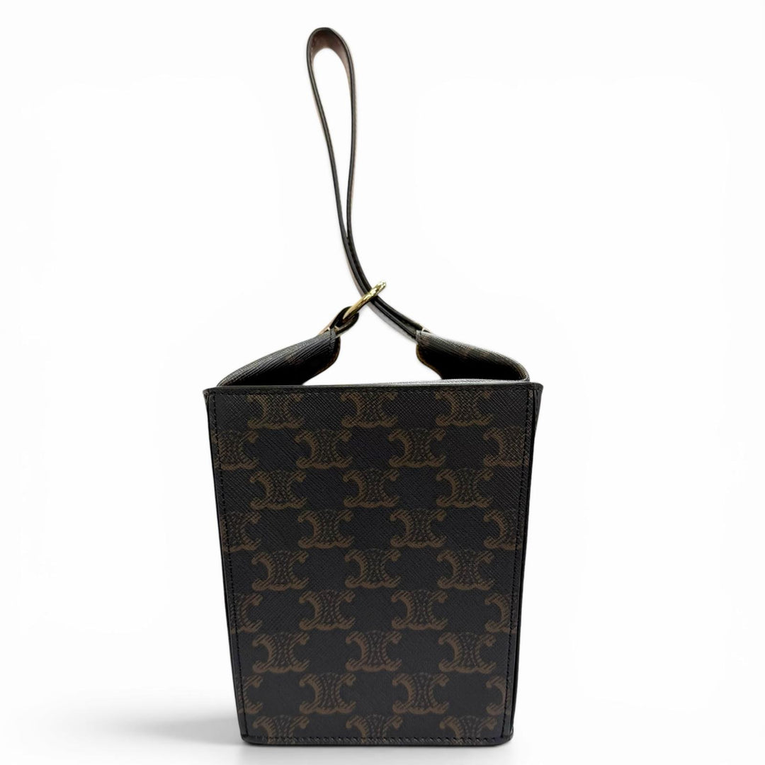 Excellent CELINE Handbag Strap Box Handbag Tan Triomphe canvas Women 19714