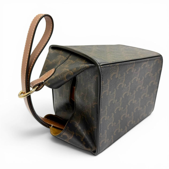 Excellent CELINE Handbag Strap Box Handbag Tan Triomphe canvas Women 19714