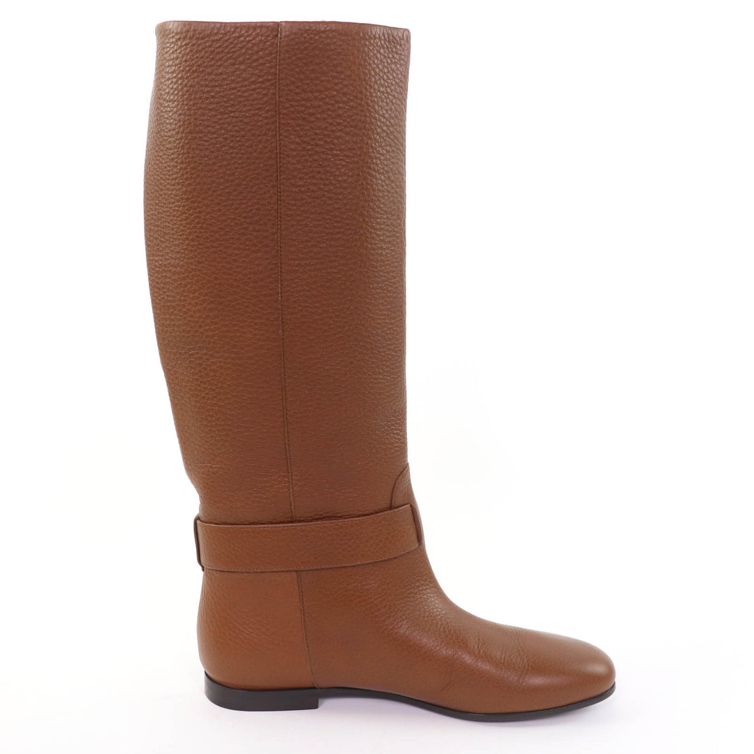 Excellent GUCCI Knee-high boots GGMetal Leather Brown leather Women 36 270205