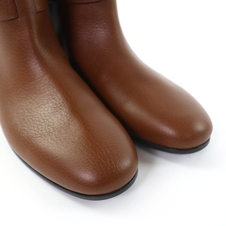 Excellent GUCCI Knee-high boots GGMetal Leather Brown leather Women 36 270205