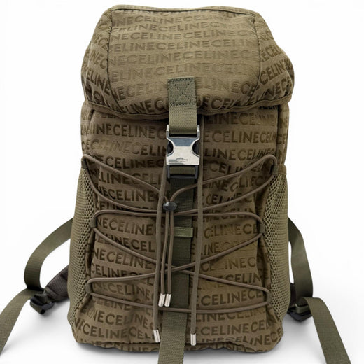 Excellent CELINE Backpack Daypack Logo Trekking khaki canvas mens 198462
