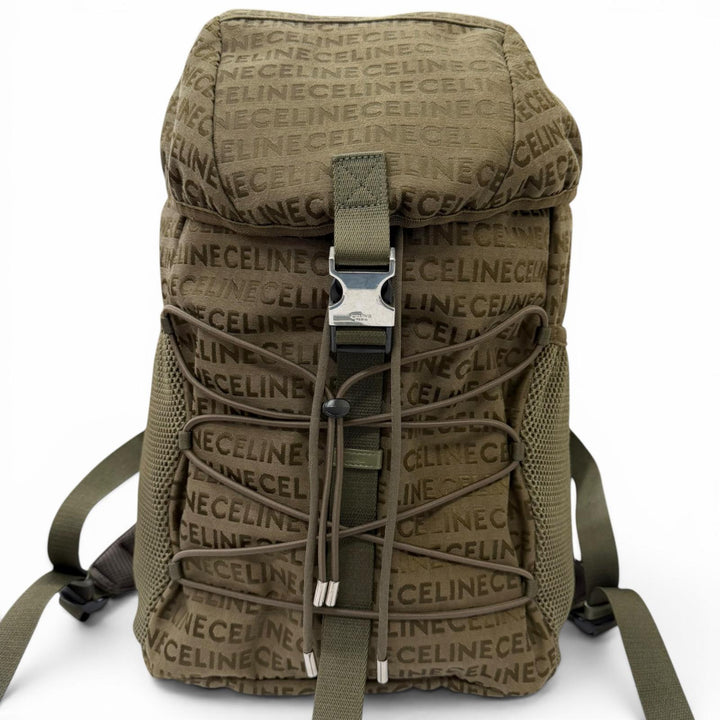 Excellent CELINE Backpack Daypack Logo Trekking khaki canvas mens 198462