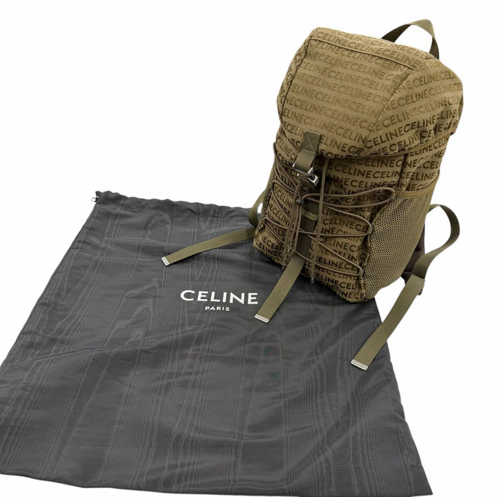 Excellent CELINE Backpack Daypack Logo Trekking khaki canvas mens 198462