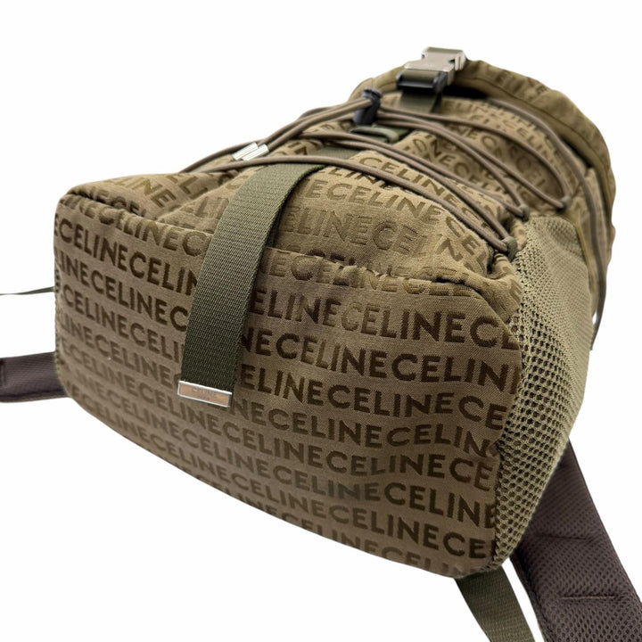 Excellent CELINE Backpack Daypack Logo Trekking khaki canvas mens 198462