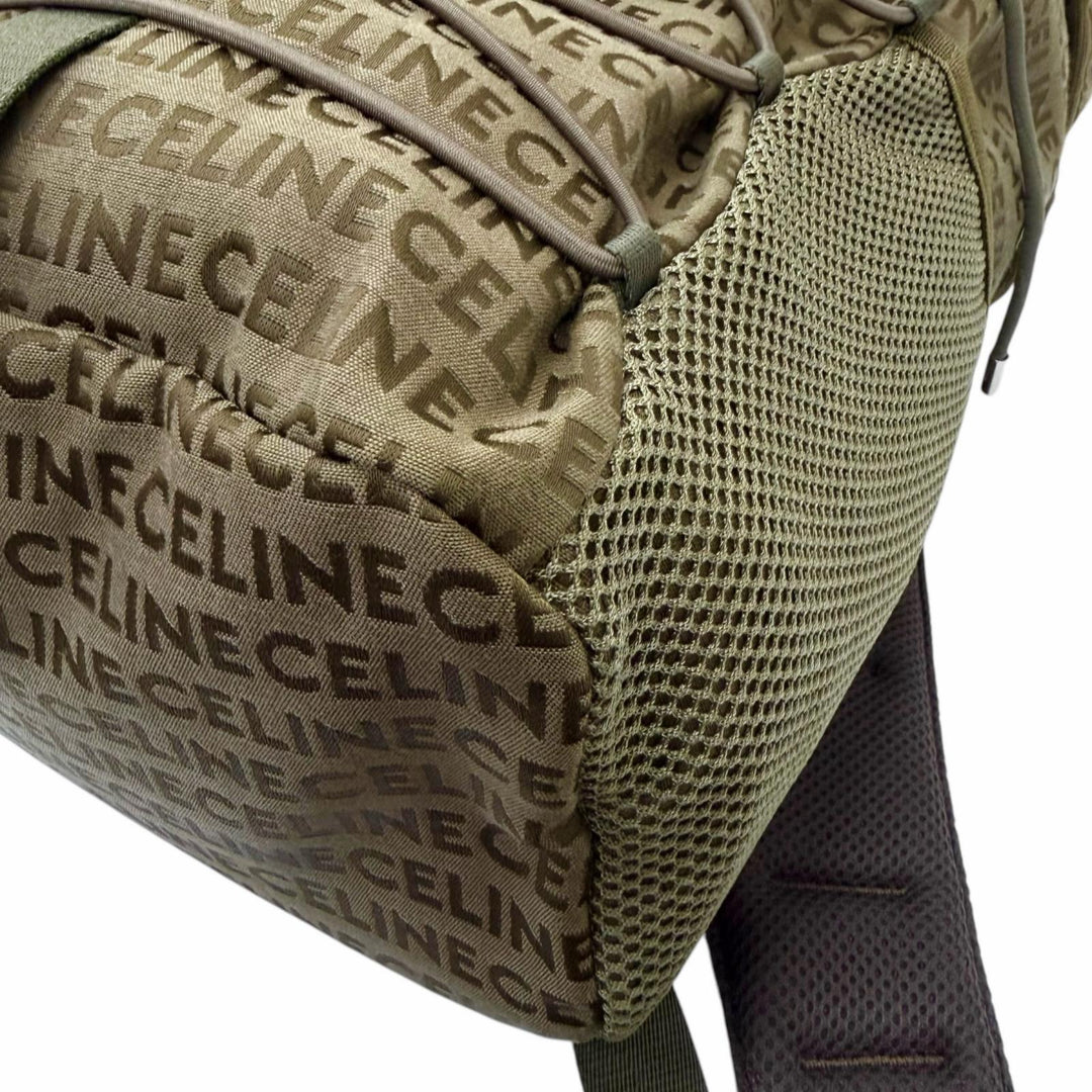 Excellent CELINE Backpack Daypack Logo Trekking khaki canvas mens 198462
