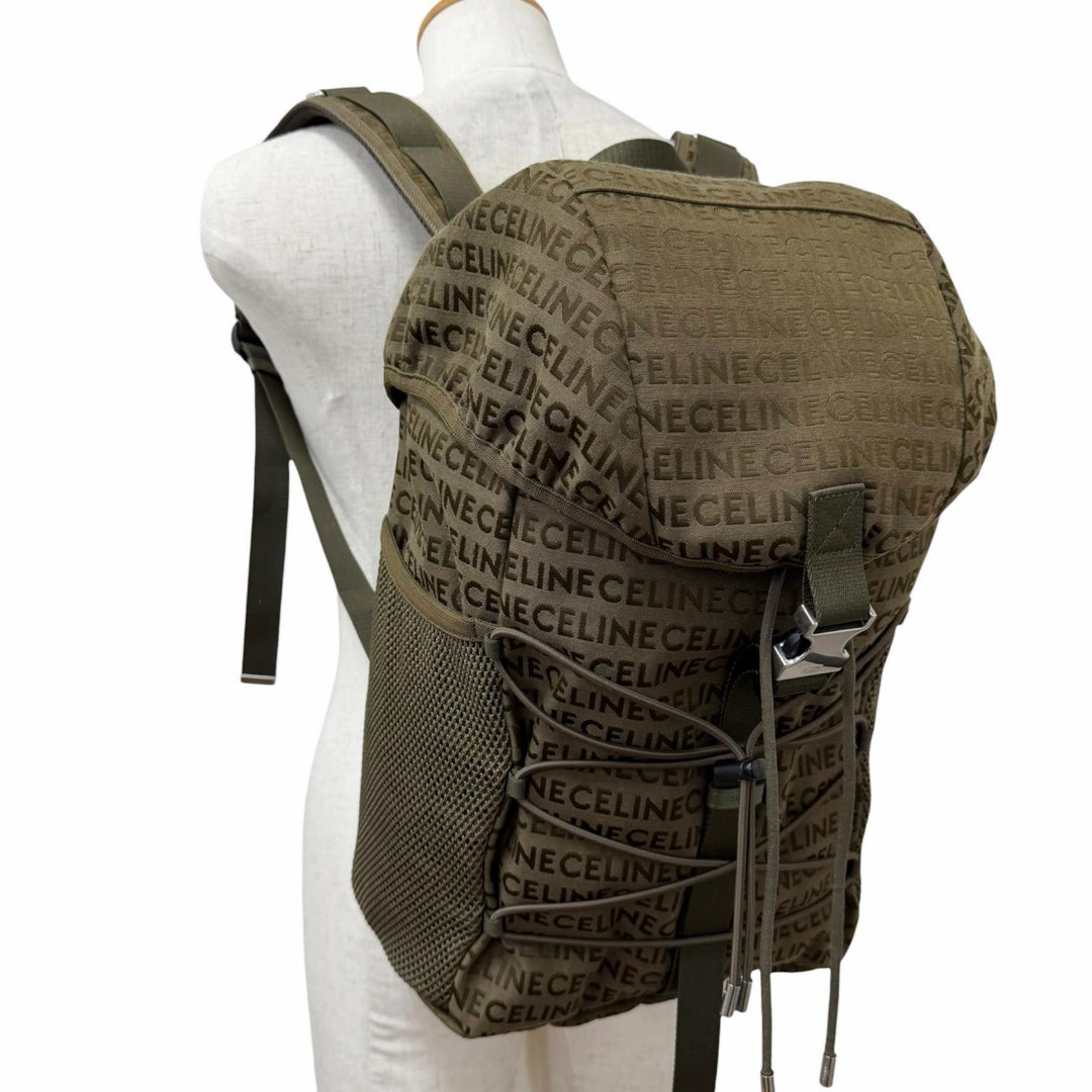 Excellent CELINE Backpack Daypack Logo Trekking khaki canvas mens 198462