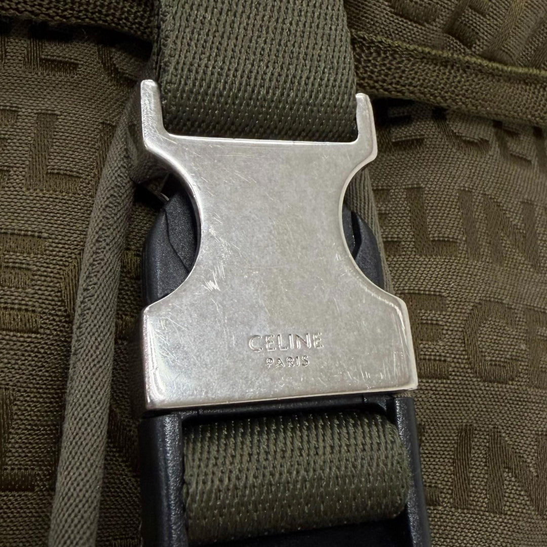 Excellent CELINE Backpack Daypack Logo Trekking khaki canvas mens 198462
