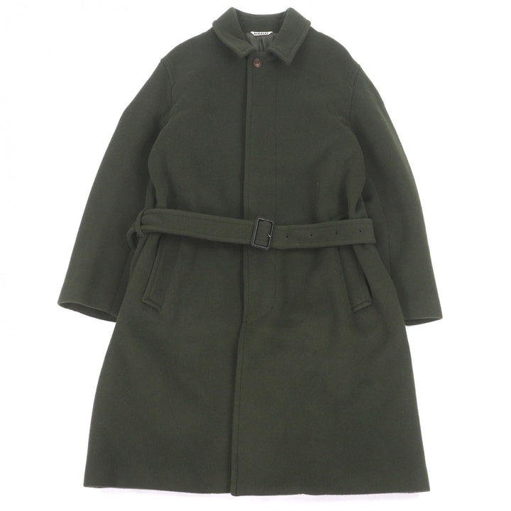 Great AURALEE coat Beaver Melton Soutien Collar Coat Belted flyfront green