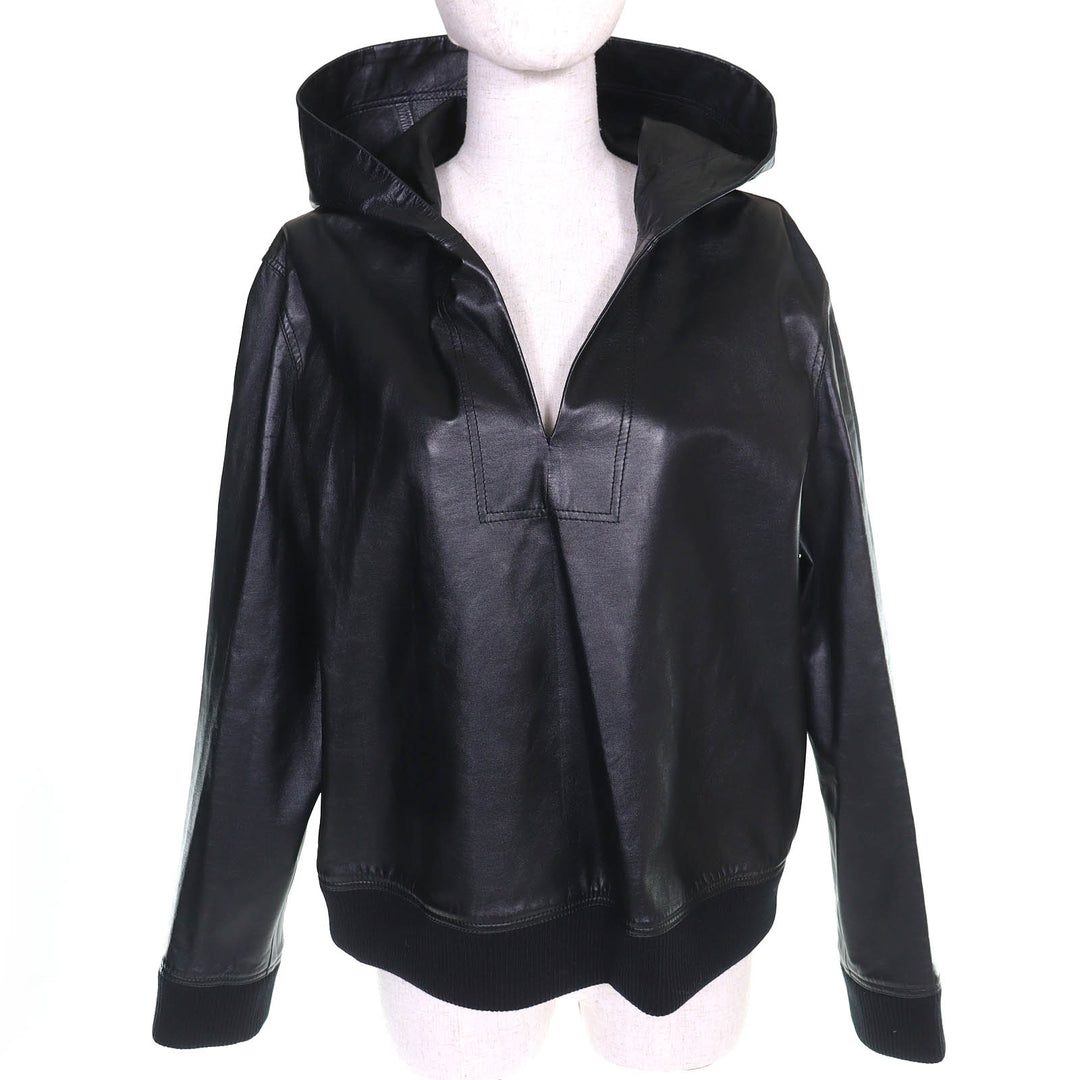 Pristine BURBERRY hoodie Lambskin Leather Long-Sleeve Pullover 42 8047279
