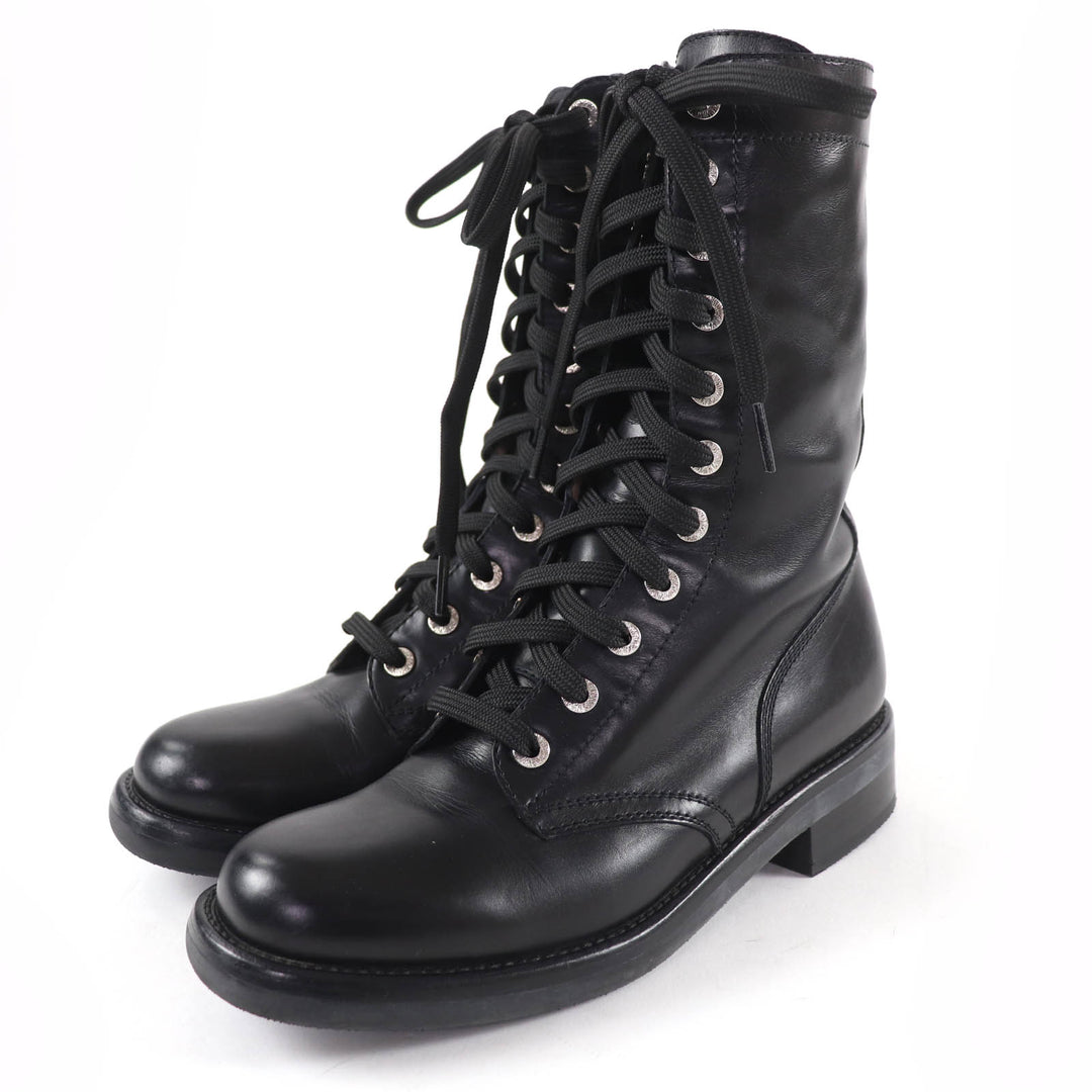 Excellent CHANEL short boots COCO Mark Lace-up Leather black Women 38 G29132
