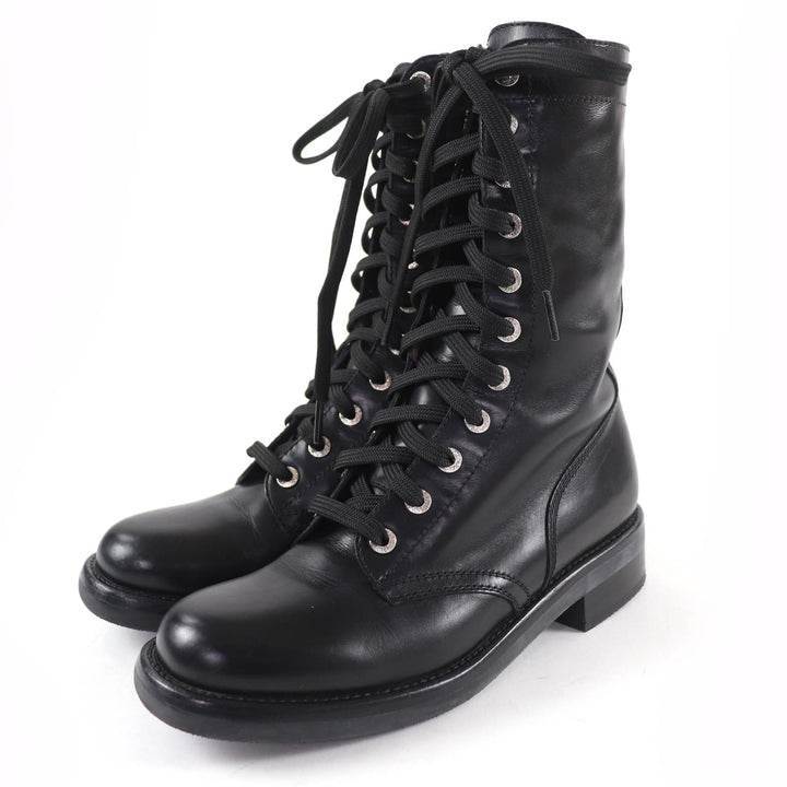 Excellent CHANEL short boots COCO Mark Lace-up Leather black Women 38 G29132