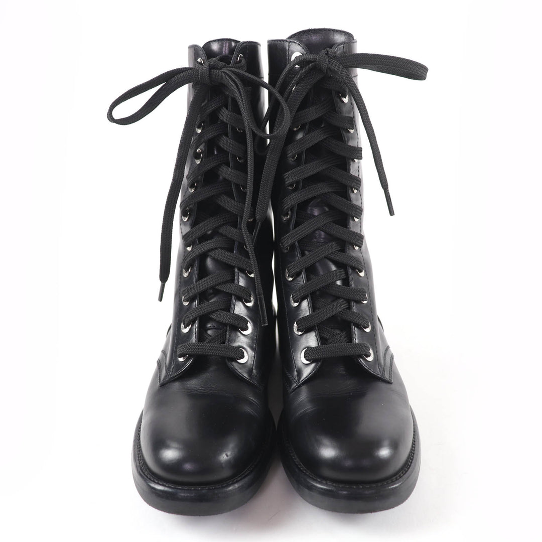 Excellent CHANEL short boots COCO Mark Lace-up Leather black Women 38 G29132
