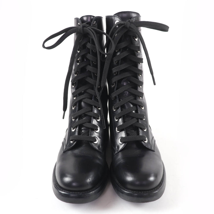 Excellent CHANEL short boots COCO Mark Lace-up Leather black Women 38 G29132