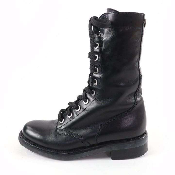 Excellent CHANEL short boots COCO Mark Lace-up Leather black Women 38 G29132
