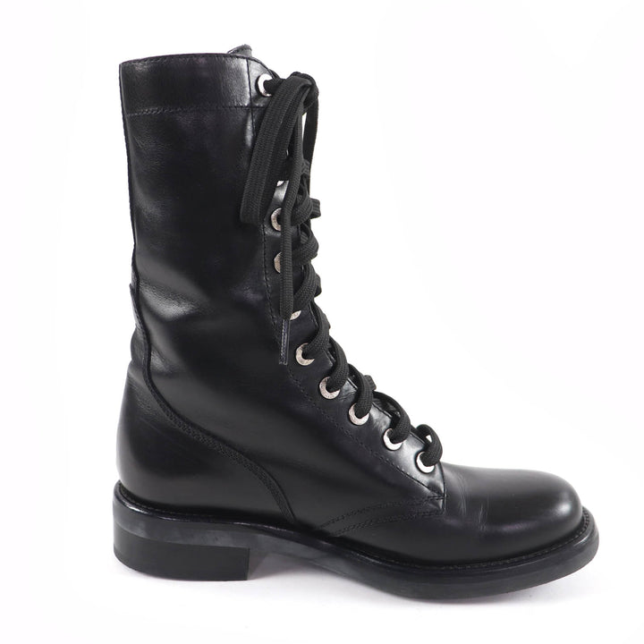 Excellent CHANEL short boots COCO Mark Lace-up Leather black Women 38 G29132