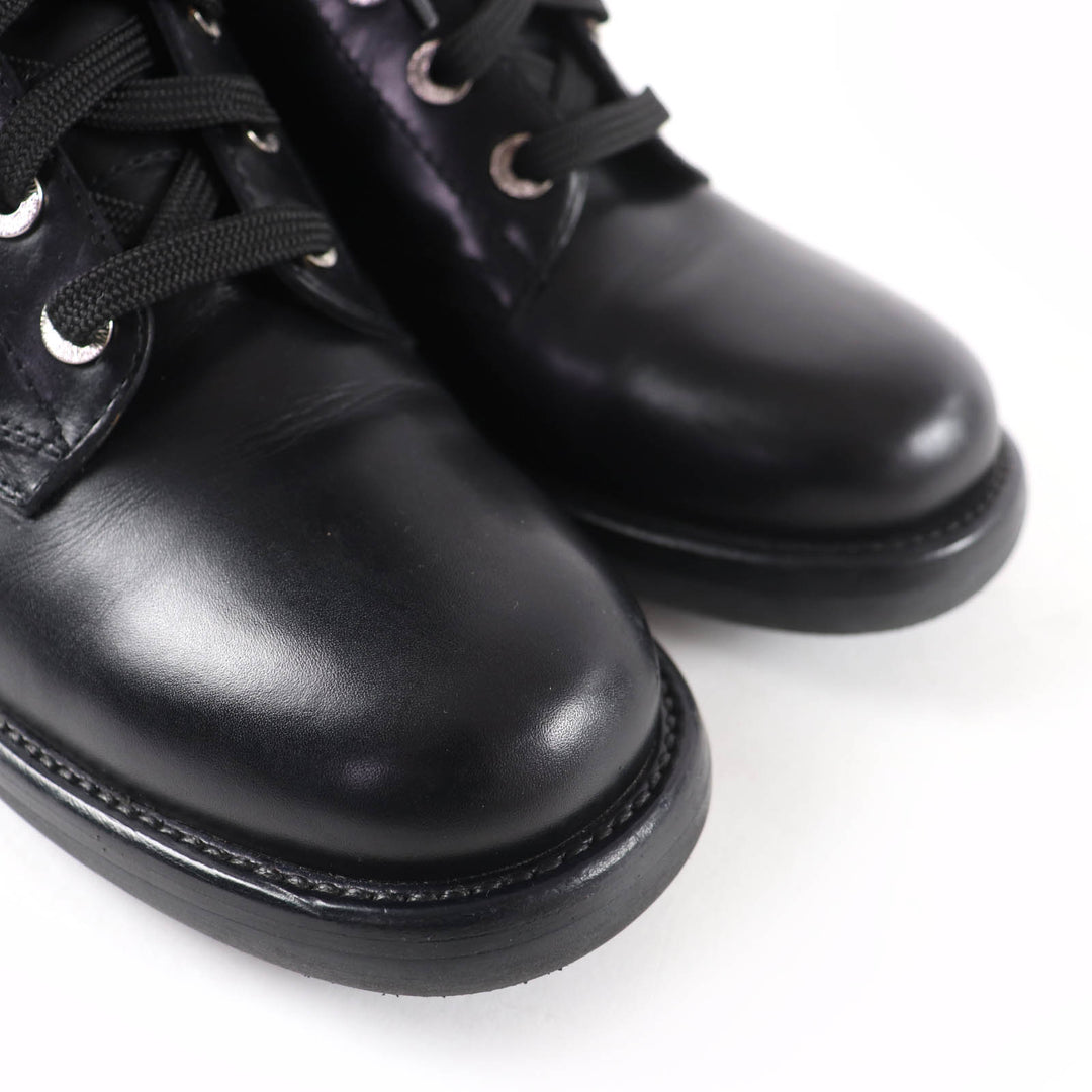 Excellent CHANEL short boots COCO Mark Lace-up Leather black Women 38 G29132