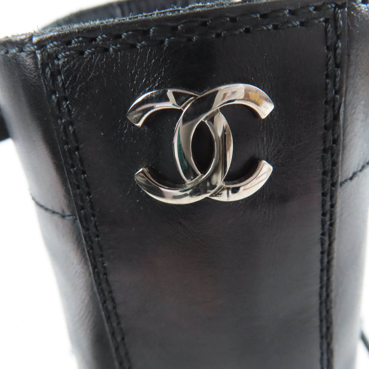 Excellent CHANEL short boots COCO Mark Lace-up Leather black Women 38 G29132