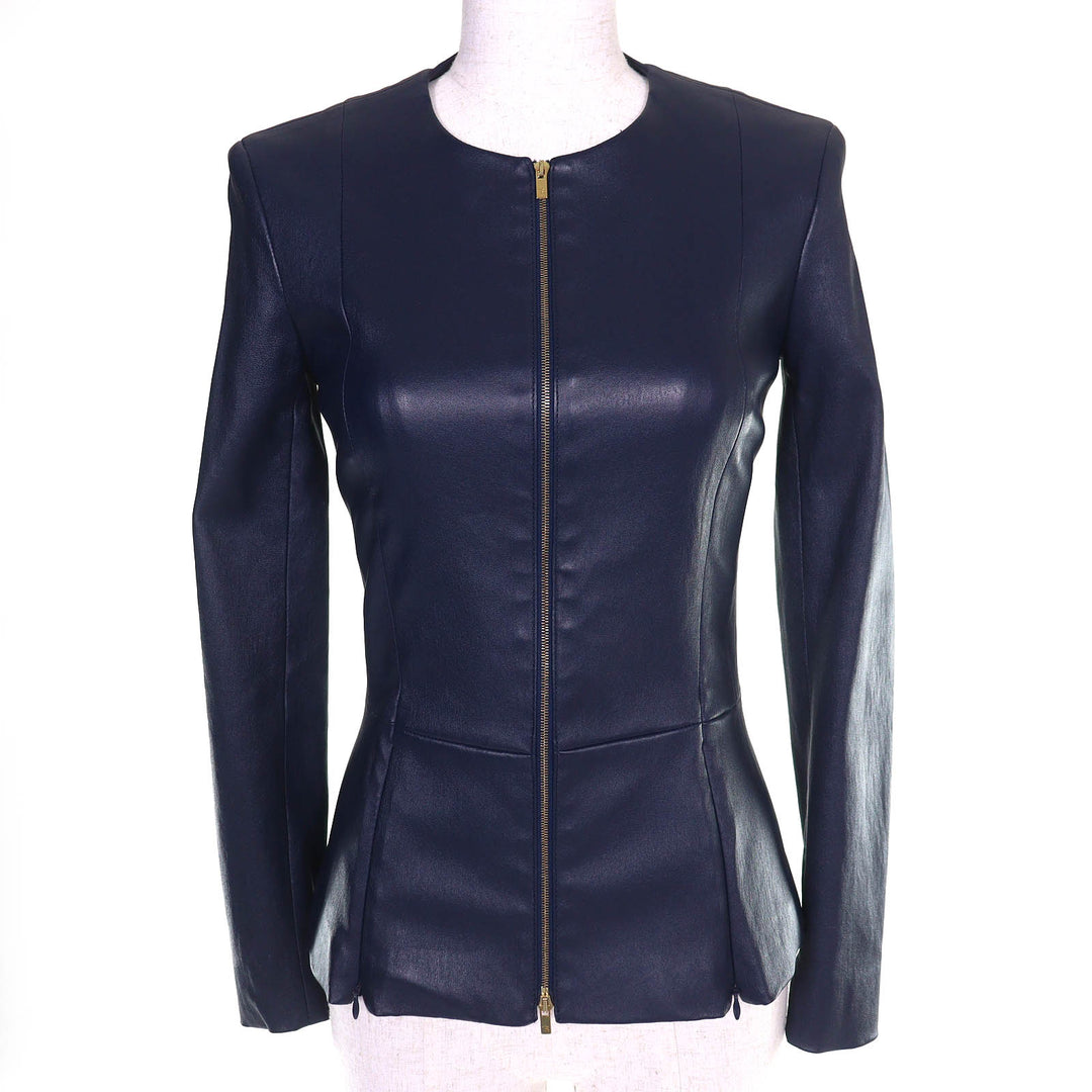 Excellent THE ROW collarless jacket Anasta Lamb leather Navy Wome 0