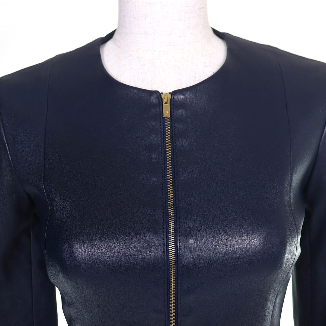 Excellent THE ROW collarless jacket Anasta Lamb leather Navy Wome 0