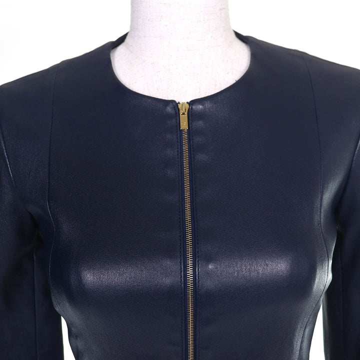 Excellent THE ROW collarless jacket Anasta Lamb leather Navy Wome 0