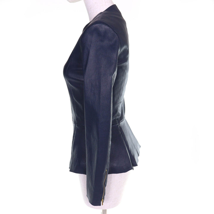 Excellent THE ROW collarless jacket Anasta Lamb leather Navy Wome 0