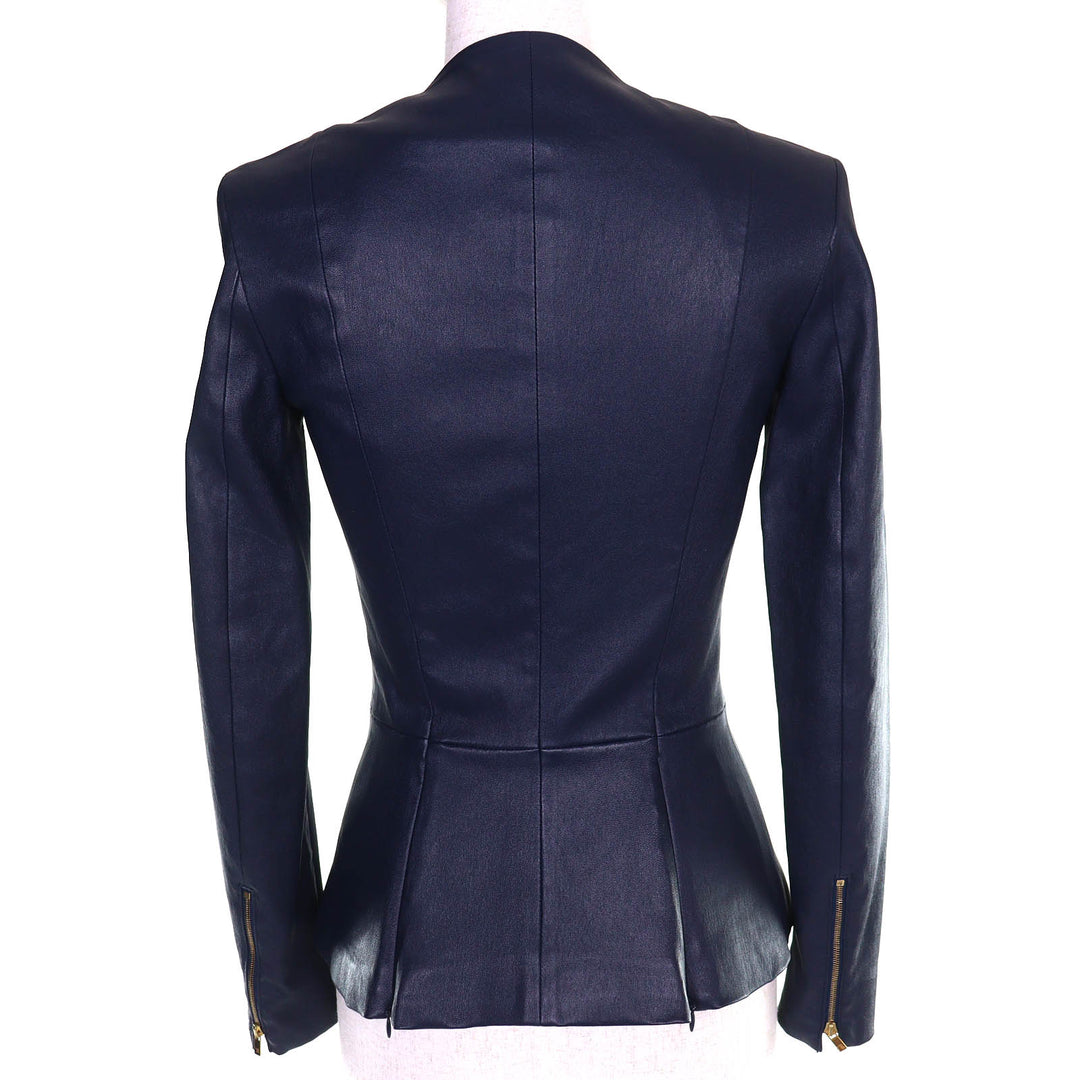 Excellent THE ROW collarless jacket Anasta Lamb leather Navy Wome 0