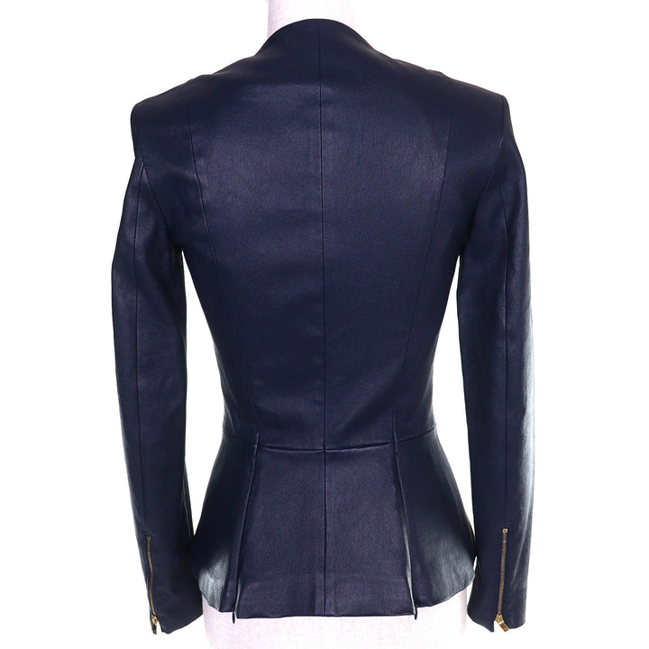 Excellent THE ROW collarless jacket Anasta Lamb leather Navy Wome 0