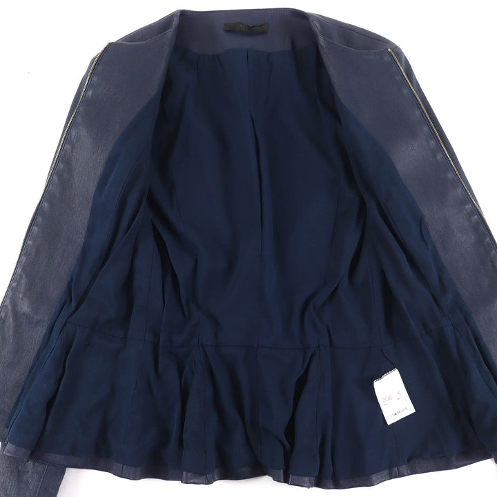 Excellent THE ROW collarless jacket Anasta Lamb leather Navy Wome 0