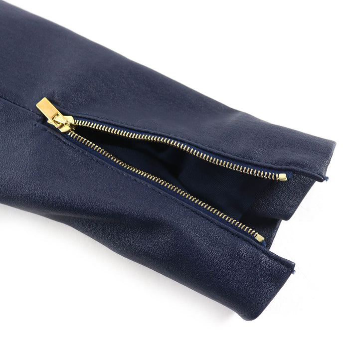 Excellent THE ROW collarless jacket Anasta Lamb leather Navy Wome 0
