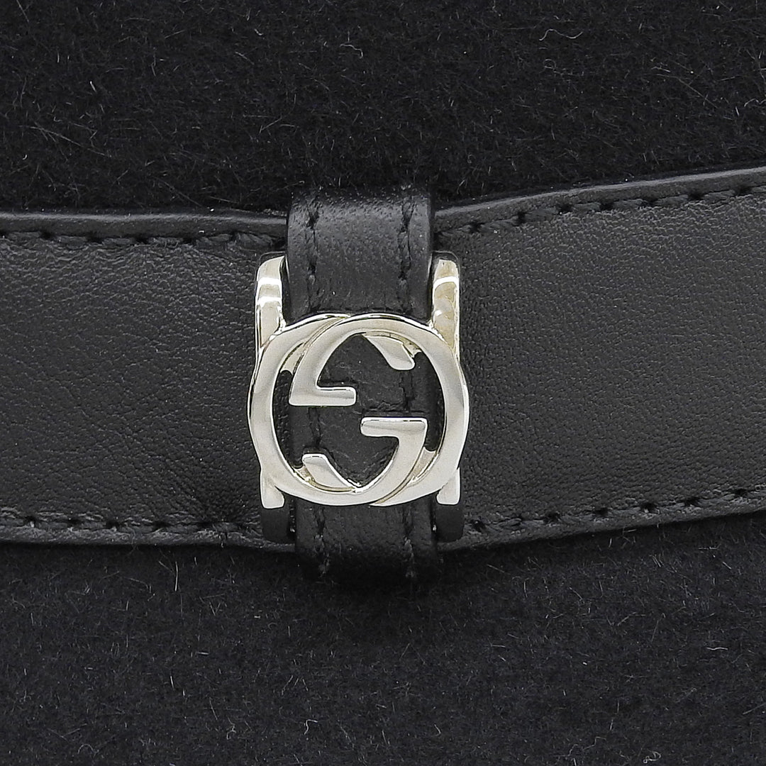 Pristine GUCCI hat Leather felt hat with interlocking GMetal black wool mens XL