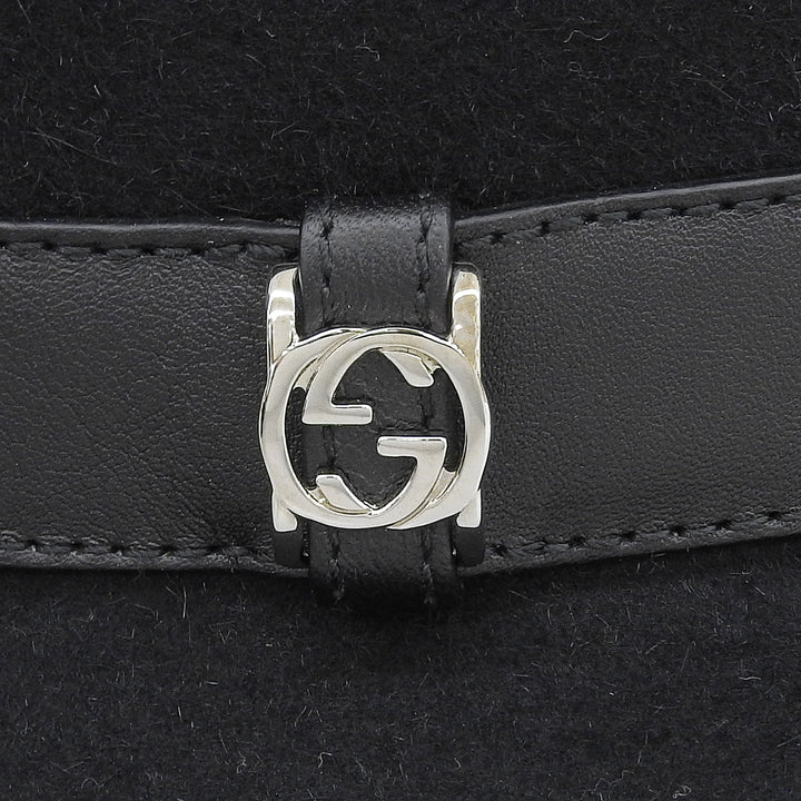 Pristine GUCCI hat Leather felt hat with interlocking GMetal black wool mens XL