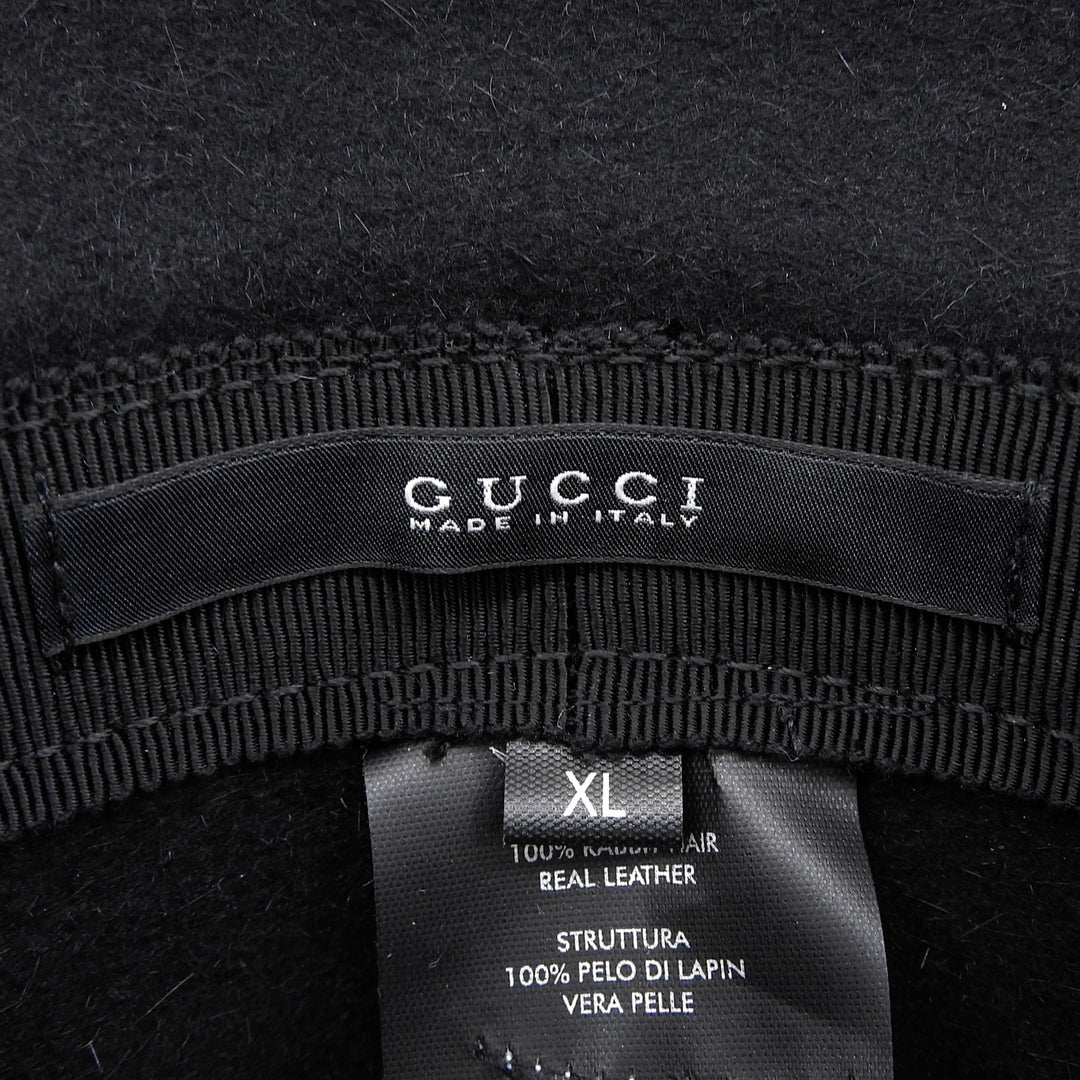 Pristine GUCCI hat Leather felt hat with interlocking GMetal black wool mens XL