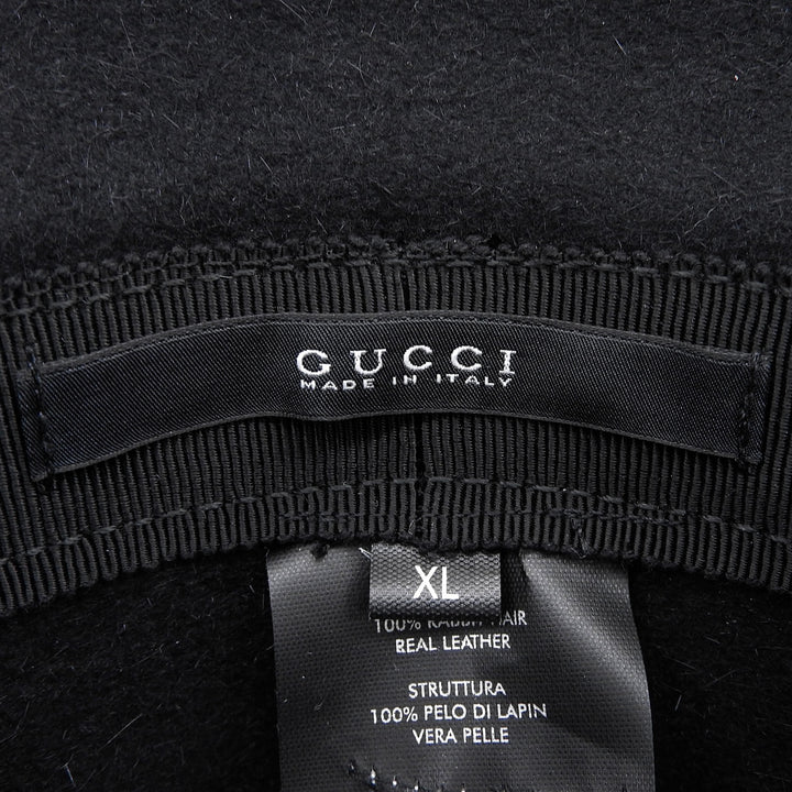 Pristine GUCCI hat Leather felt hat with interlocking GMetal black wool mens XL