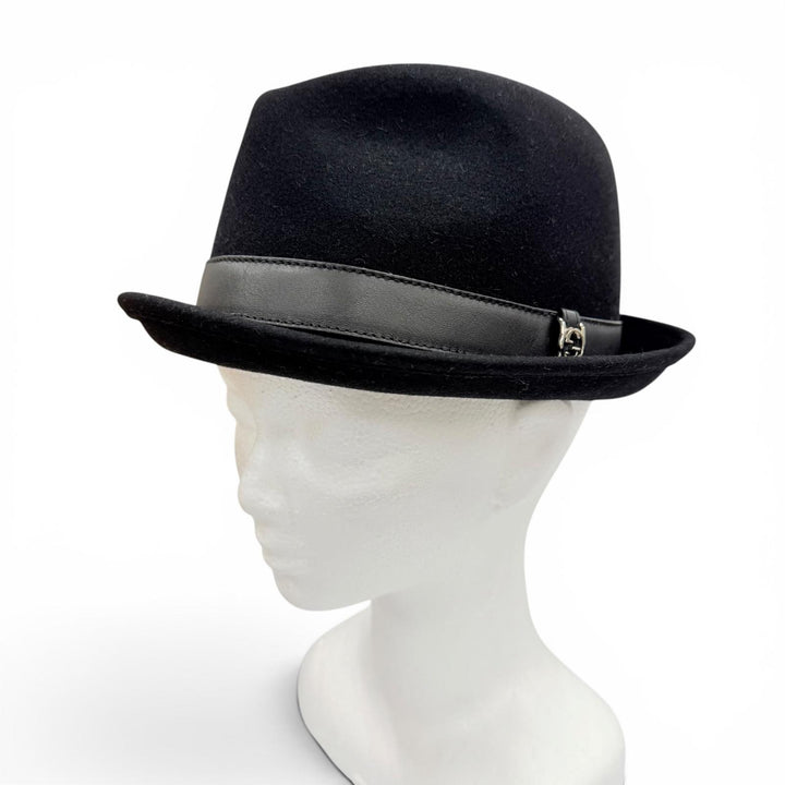 Pristine GUCCI hat Leather felt hat with interlocking GMetal black wool mens XL