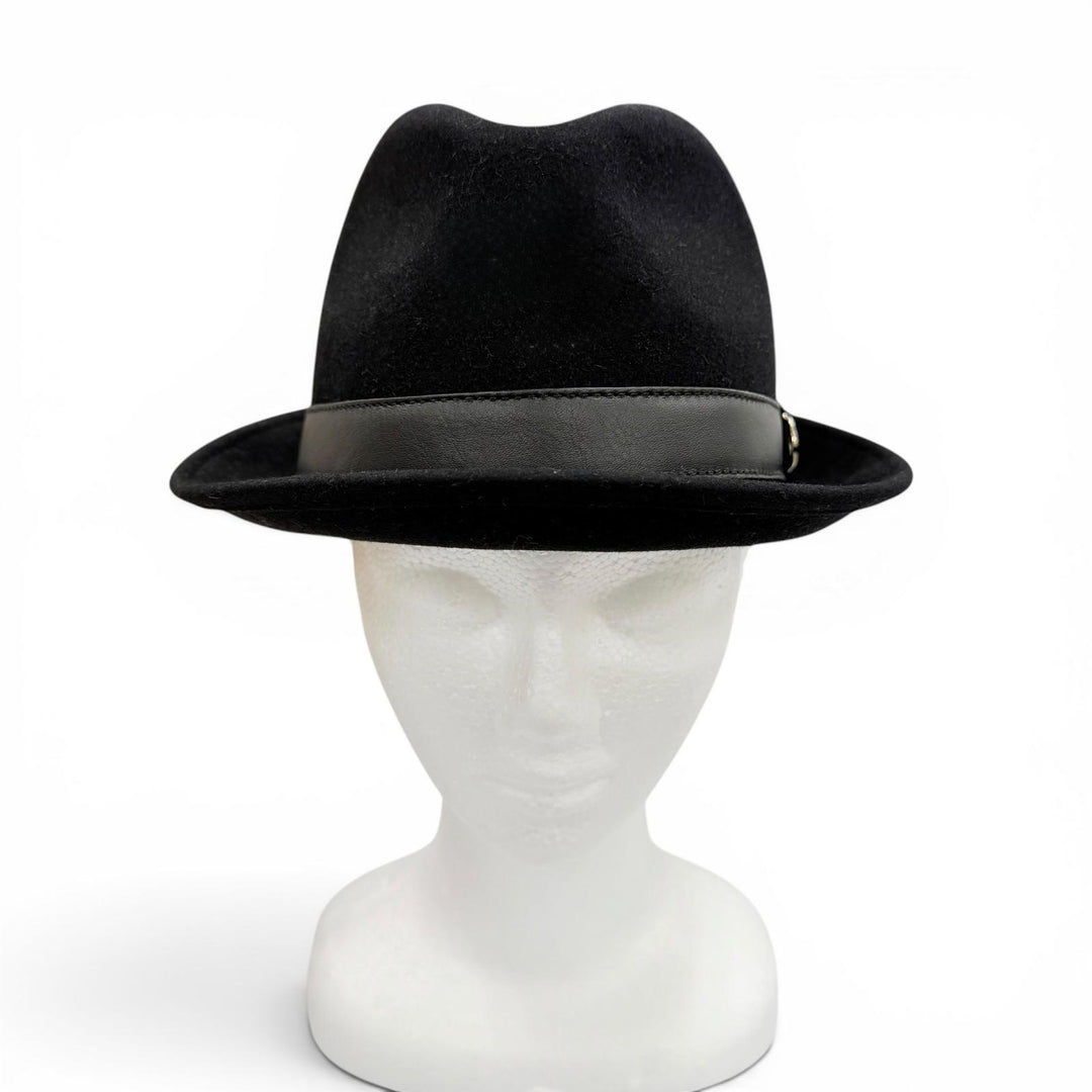 Pristine GUCCI hat Leather felt hat with interlocking GMetal black wool mens XL