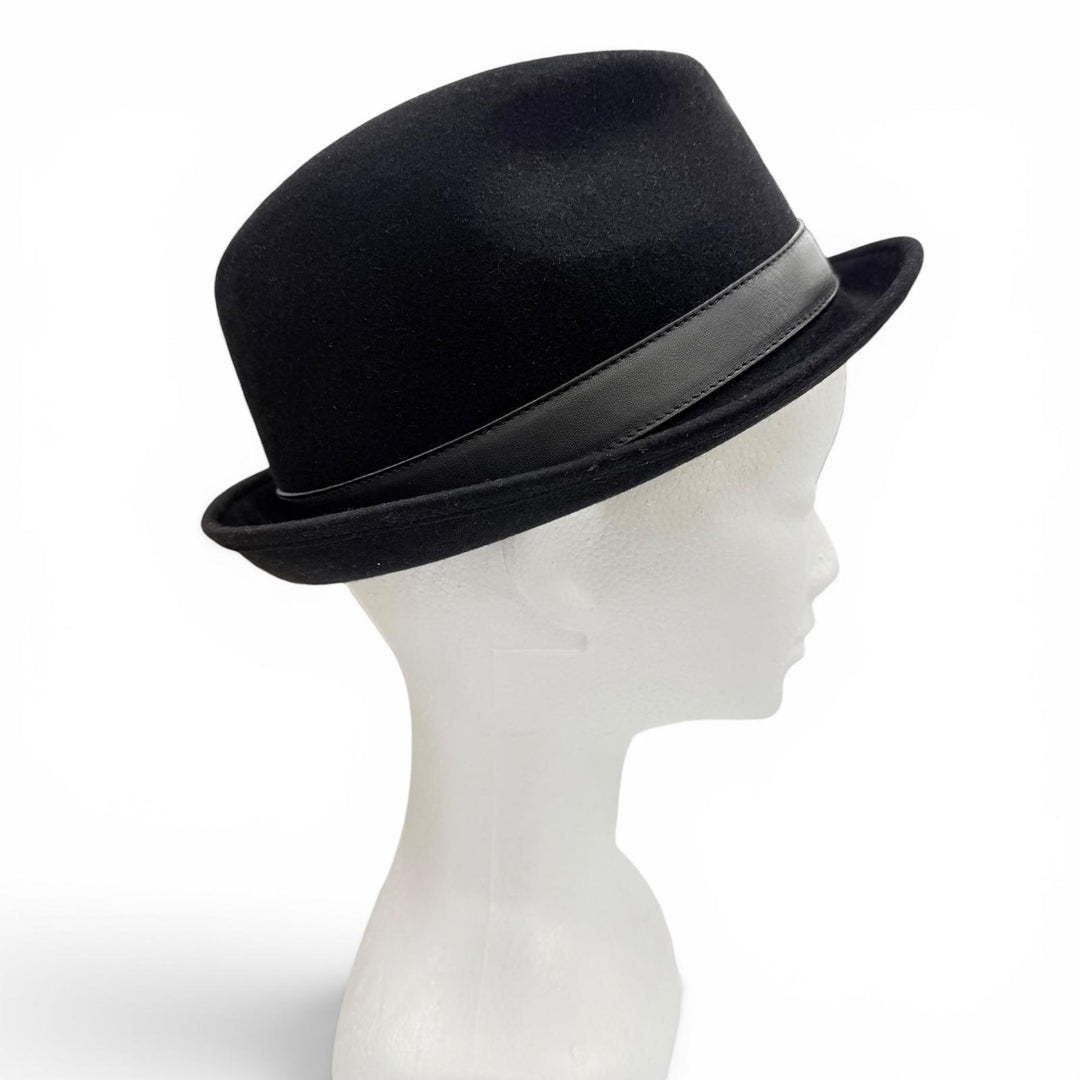 Pristine GUCCI hat Leather felt hat with interlocking GMetal black wool mens XL
