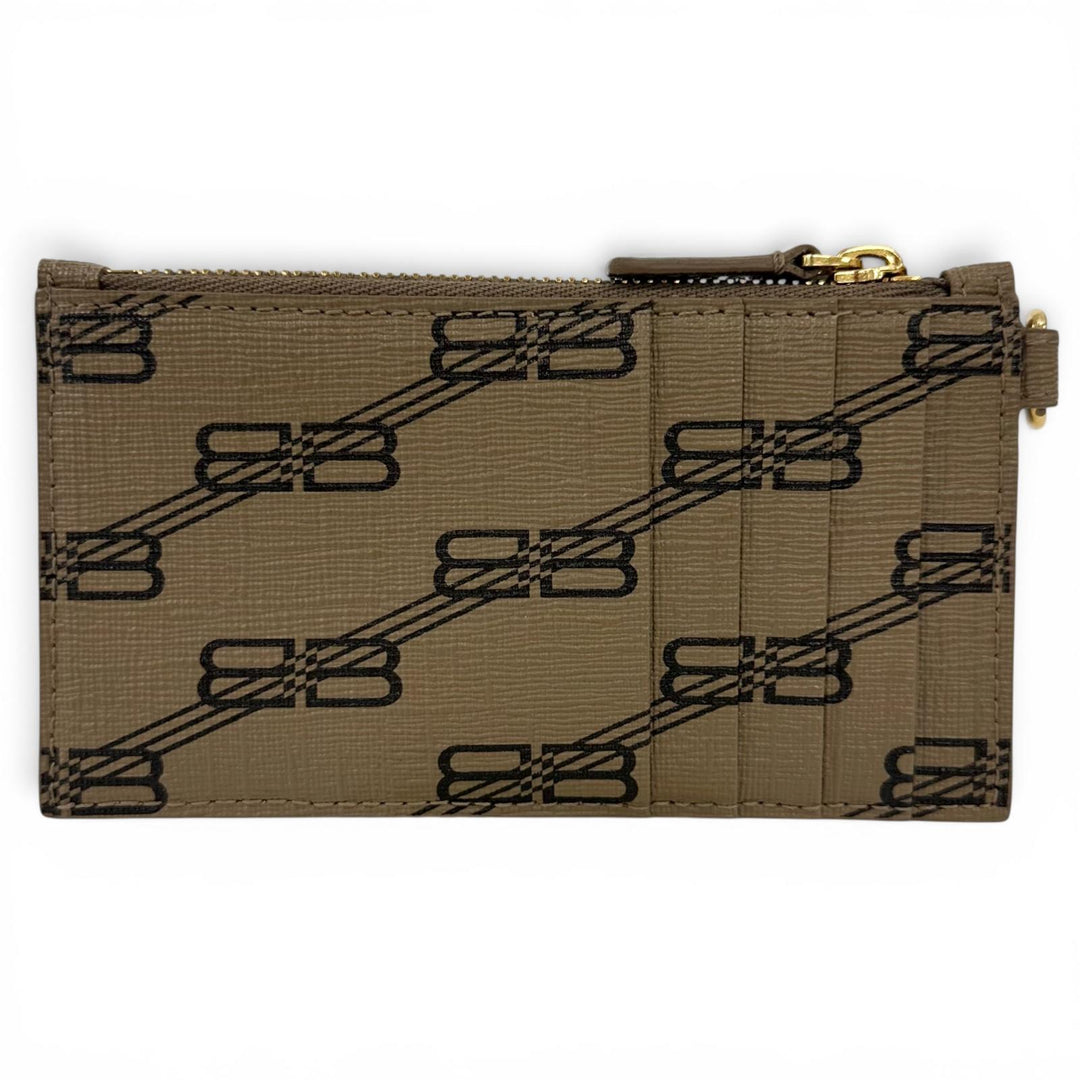 Excellent BALENCIAGA Card Case BB pattern pass case with strap Brown 594548