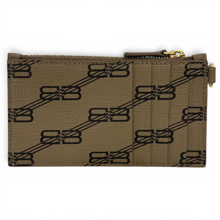 Excellent BALENCIAGA Card Case BB pattern pass case with strap Brown 594548