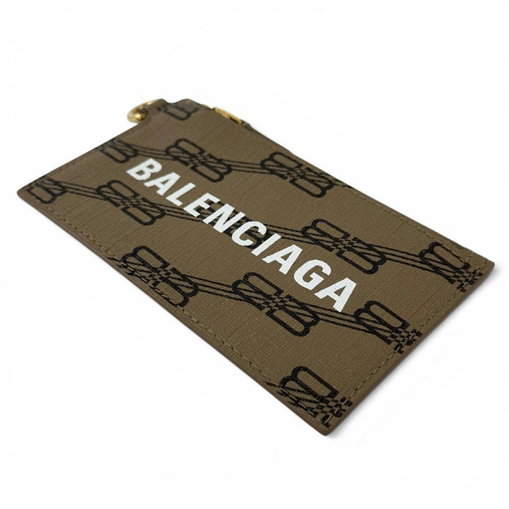 Excellent BALENCIAGA Card Case BB pattern pass case with strap Brown 594548