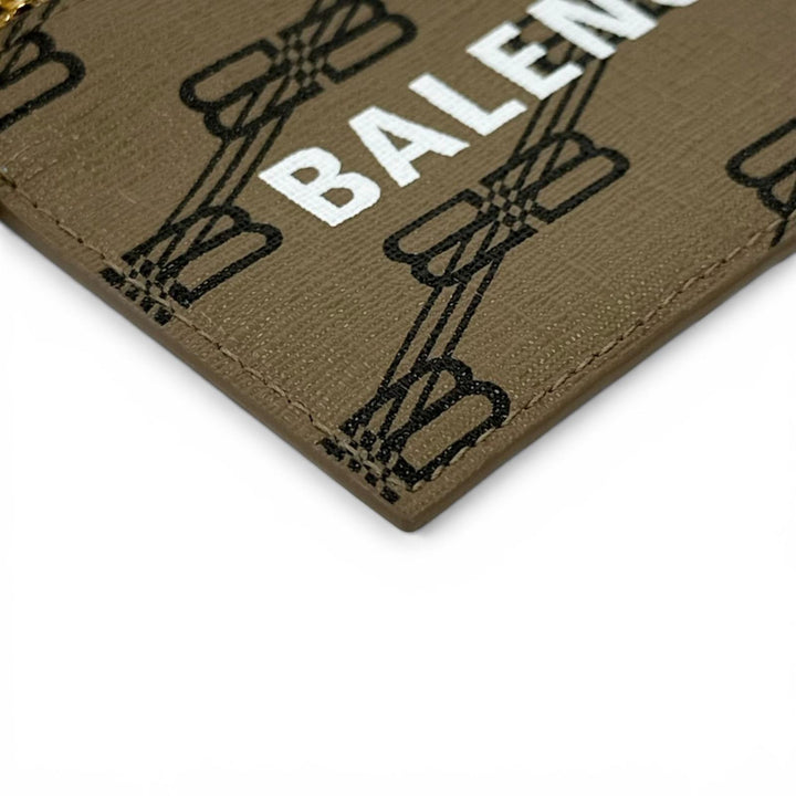 Excellent BALENCIAGA Card Case BB pattern pass case with strap Brown 594548