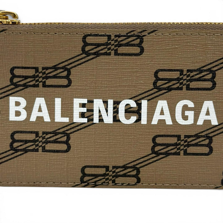 Excellent BALENCIAGA Card Case BB pattern pass case with strap Brown 594548